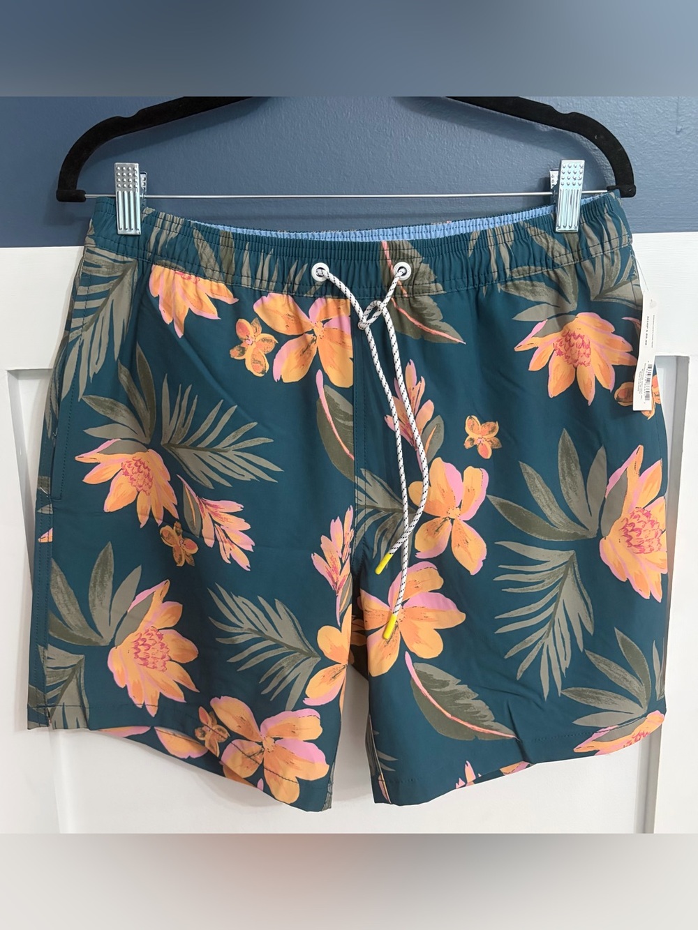 Bonobos Men's Teal Swim Shorts with Orange Floral Print Size Small NWT